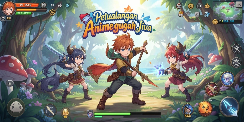 Menampilkan karakter utama dalam aksi seru gameplay Anime.