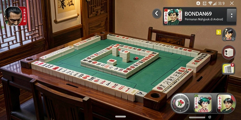 Tangkapan layar permainan Mahjong yang menampilkan grafis menarik.