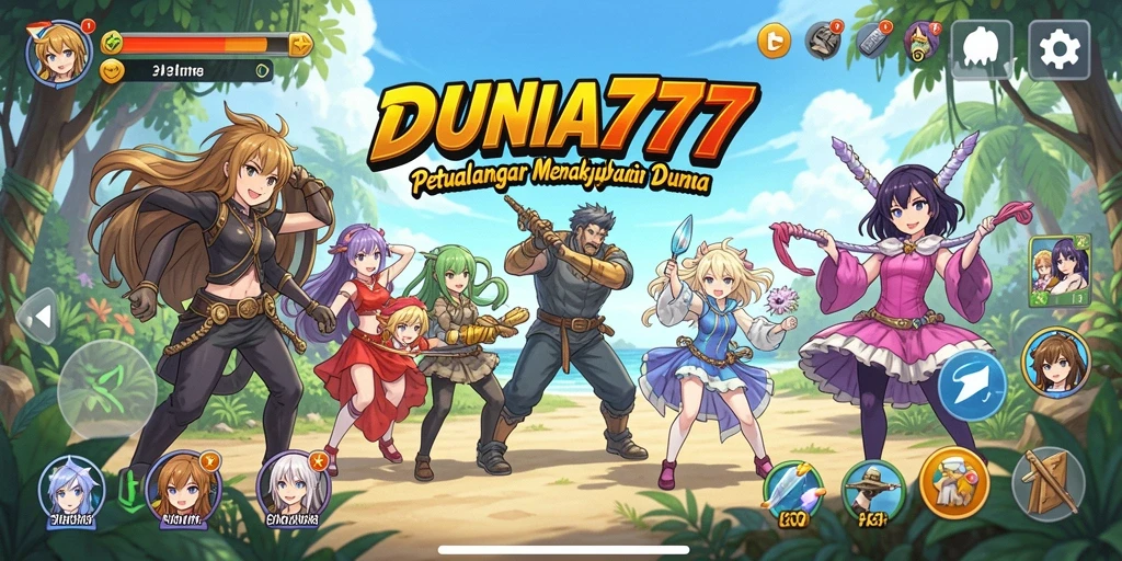 Tampilan gameplay DUNIA777 dengan karakter anime yang beraksi.