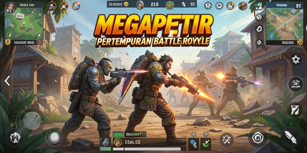 Gameplay seru dan mendebarkan dalam MEGAPETIR Battle Royale.