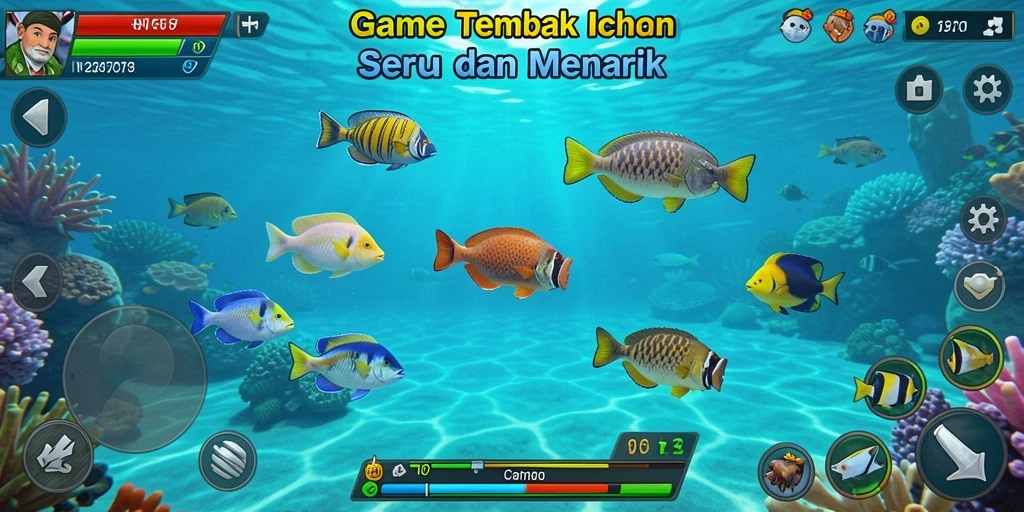 Tampilan gameplay Tembak Ikan yang seru dan penuh warna.