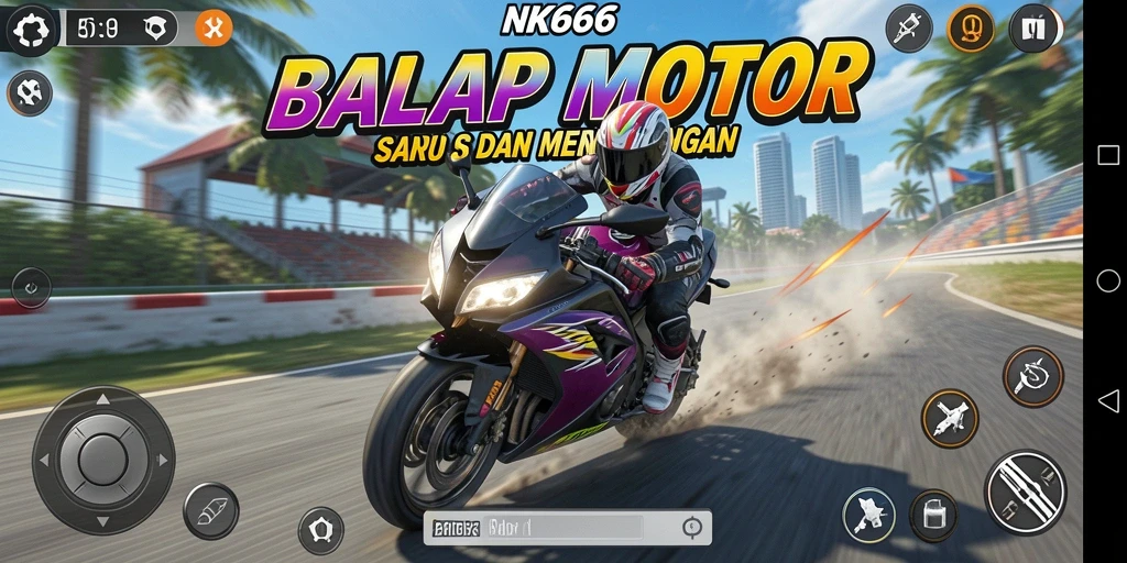 Tampilan gameplay balapan motor yang mendebarkan dan penuh adrenalin.