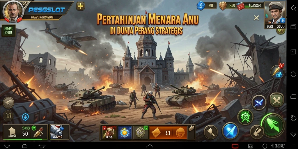 Tangkapan layar PESGSLOT menampilkan permainan Tower Defense yang mendebarkan.